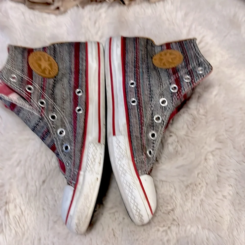 Converse Men’s Hightop Striped Denim Suede Rubber Toe Sneakers Sz 4 - Picture 7 of 9
